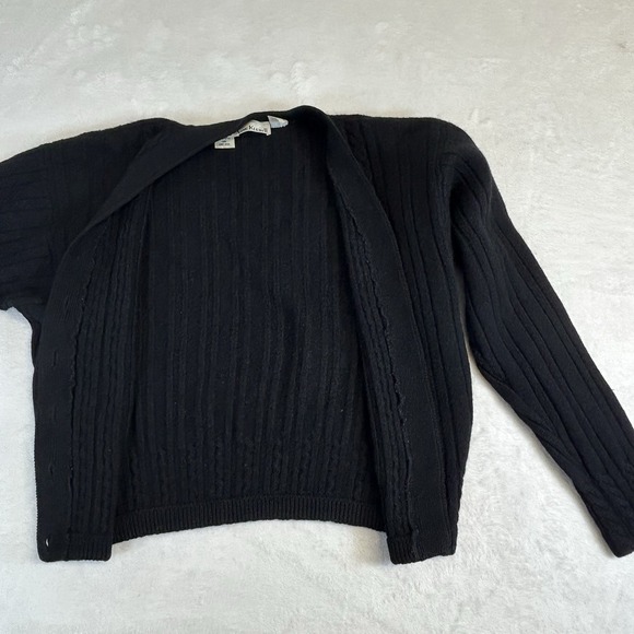 Anne Klein II Vintage Black Cable Knit 100%‎ Wool Cardigan Size Medium 80s 90s - Picture 6 of 8